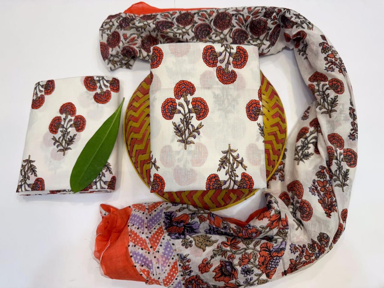 Mulmul Muse Handblock Printed Cotton Suit Set with mul mul Dupatta