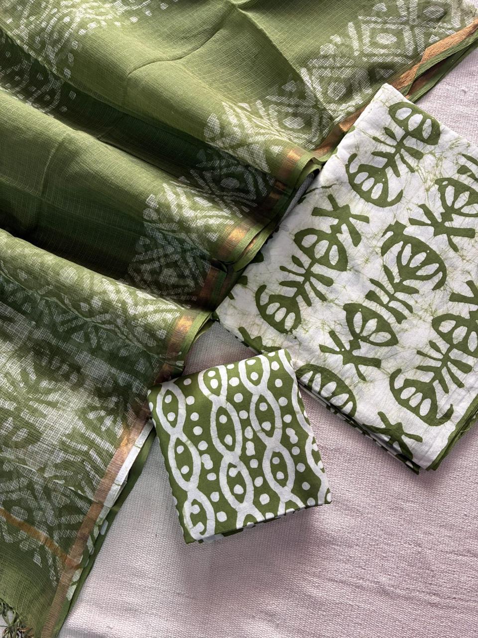 Haila - Handblock Printed Cotton Suit Set with Kota Doriya Dupatta