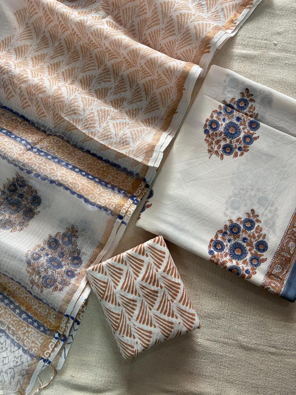 Gulzar Baag – Handblock Printed Cotton Suit Set with Kota Doriya Dupatta