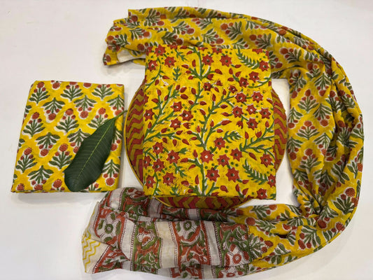 Rangrez Rhapsody Handblock Printed Cotton Suit Set with mul mul Dupatta
