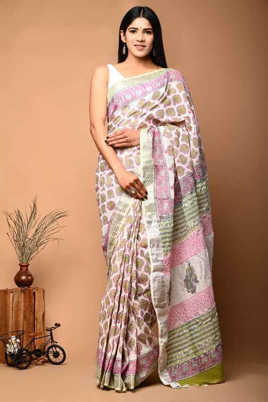 PalashPatra – Handblock Printed Linen Saree