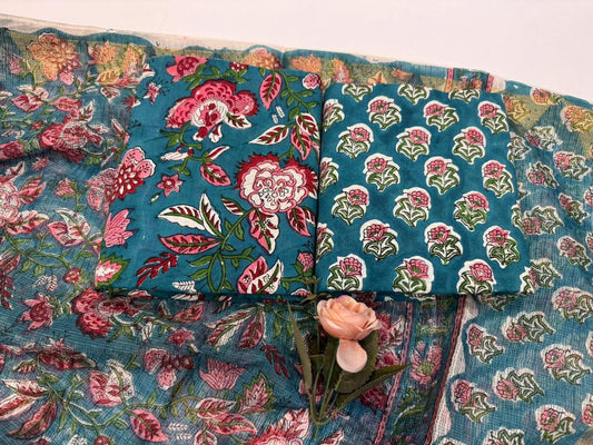 KotaKari – Handblock Printed Cotton Suit Set with Kota Doriya Dupatta