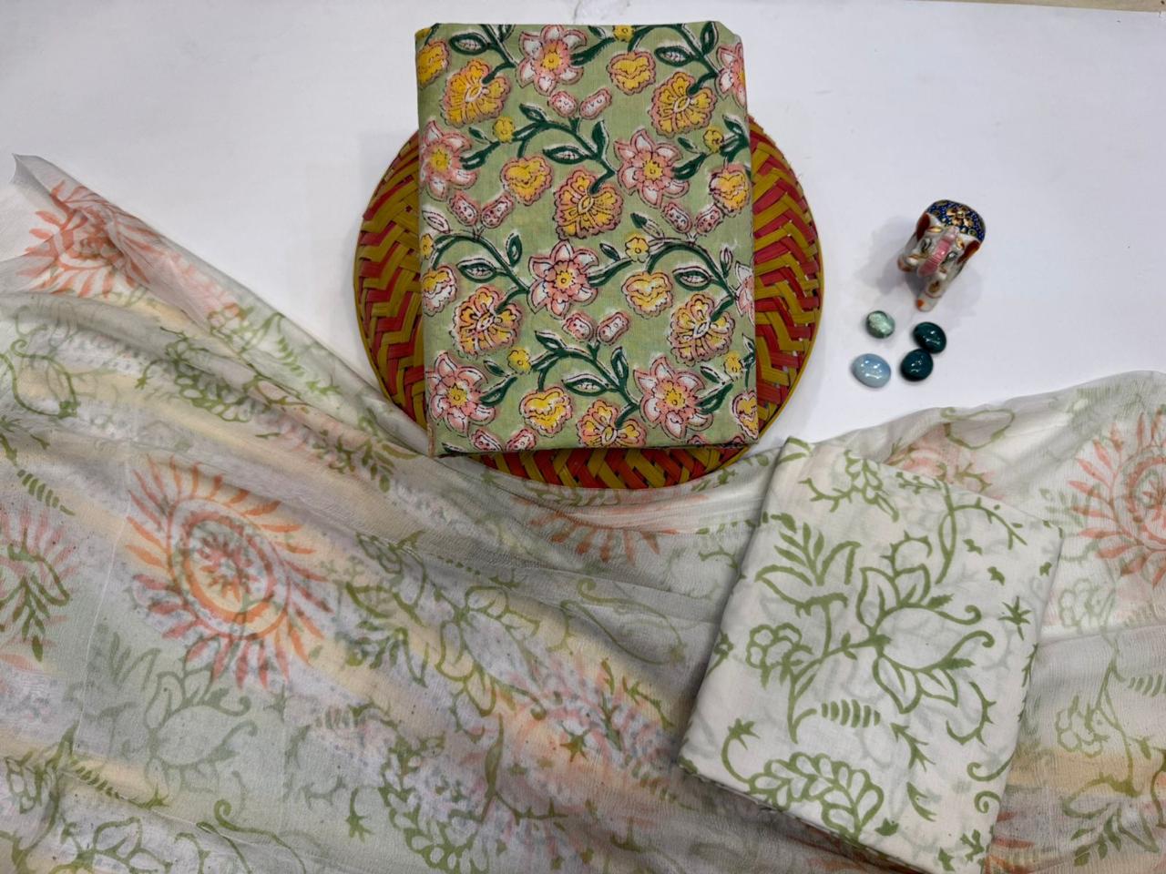 Khwahish Kurti Set – Handblock Printed Cotton Suit Set with Chiffon Dupatta