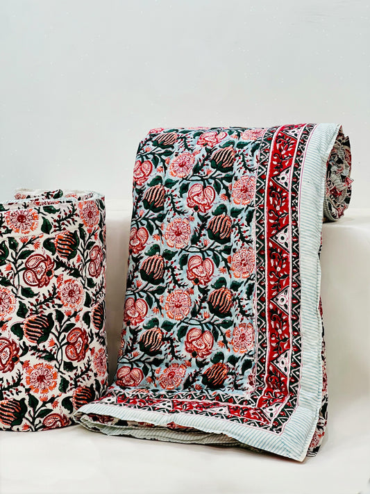 Phoolbagh - Handblock Printed King Size Quilt Razai