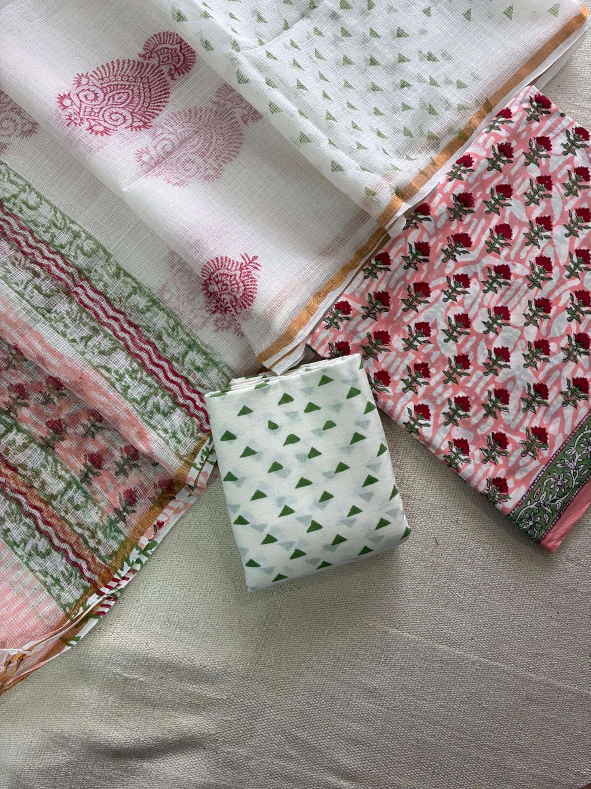 Ruba - Handblock Printed Cotton Suit Set with Kota Doriya Dupatta