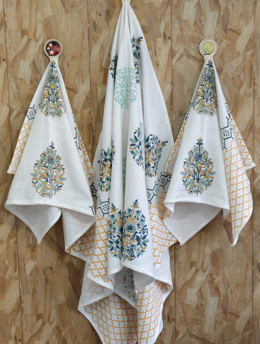 Mugliya - Handblock Printed Waffle Towel Set