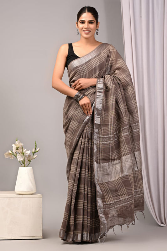 Pastel Gem Handblock Printed Linen Saree