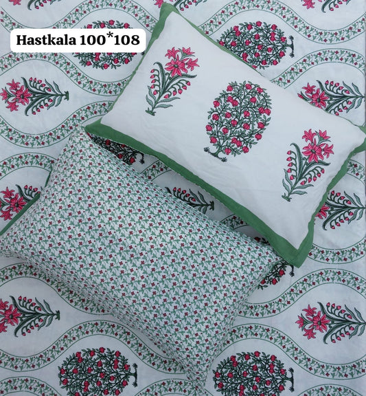 Blueish flower handblock printed bedsheet