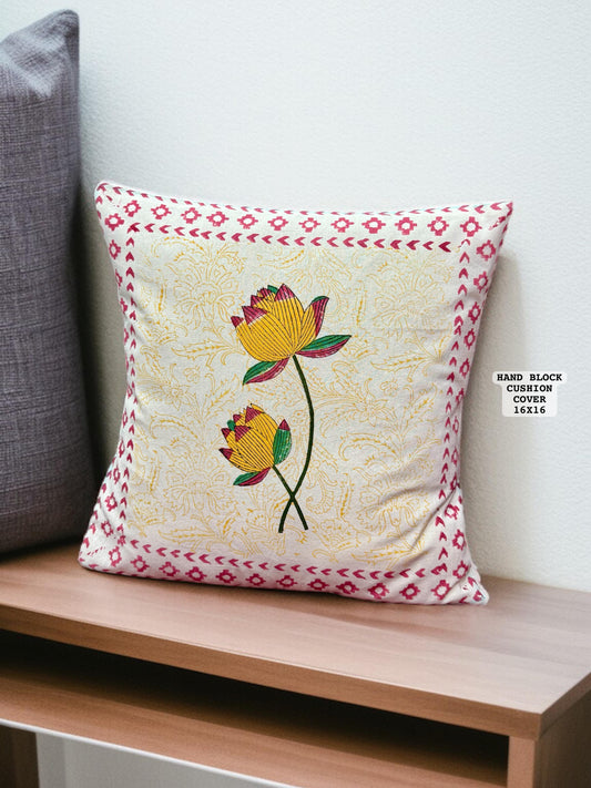 Yell Rose - Handblock Printed Cushion Cover Set