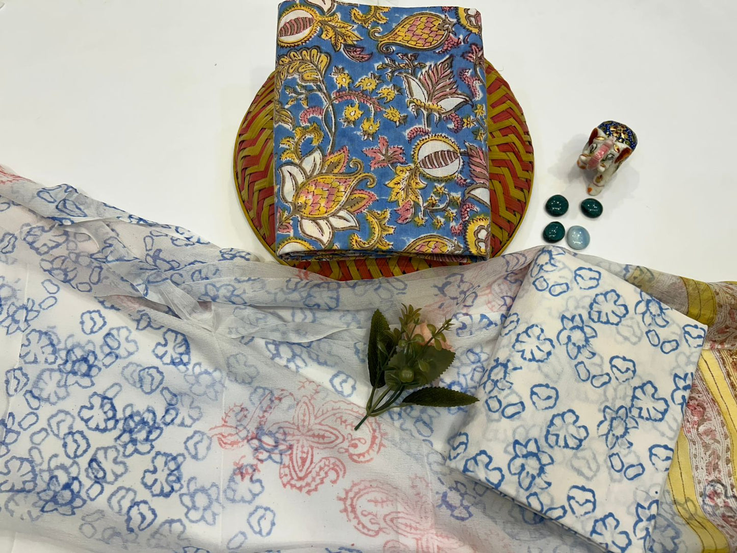 Aafreen Bloom – Handblock Printed Cotton Suit Set with Chiffon Dupatta