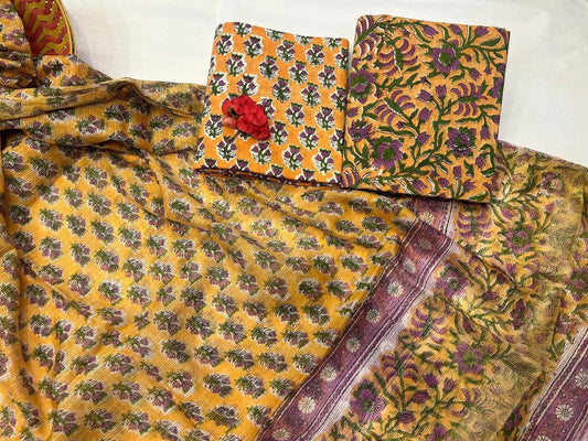 Kapda Katha – Handblock Printed Cotton Suit Set with Kota Doriya Dupatta