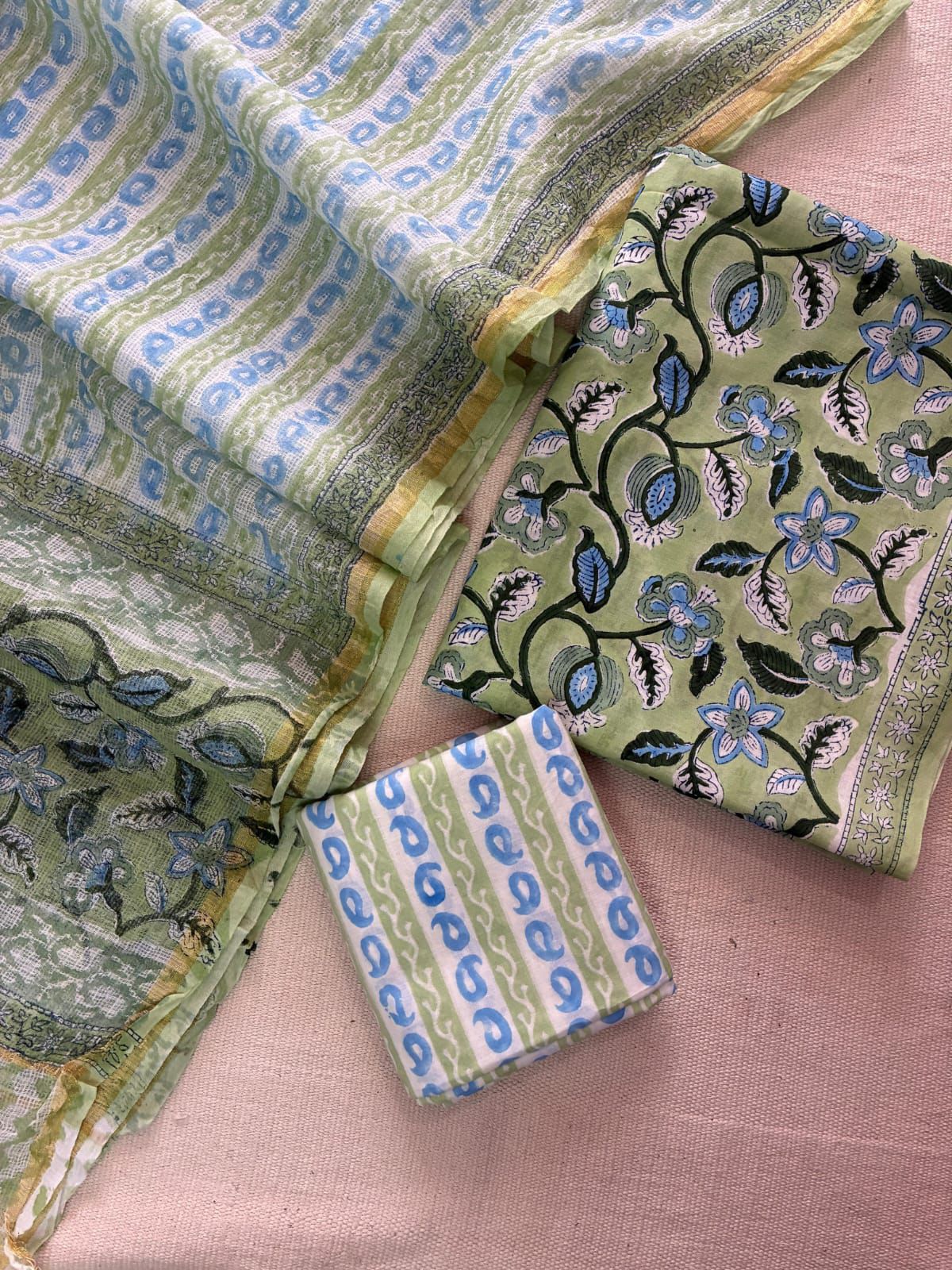 Rauf - Handblock Printed Cotton Suit Set with Kota Doriya Dupatta