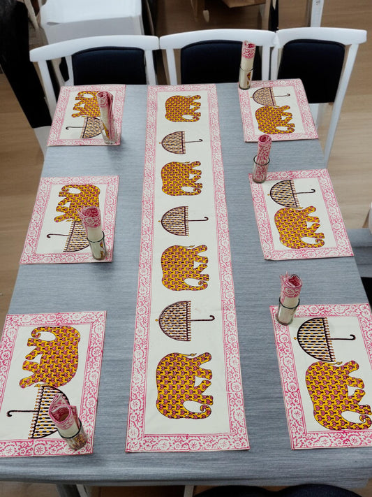 Royal Eli - Handblock Printed 6-Seater Dining Table Set