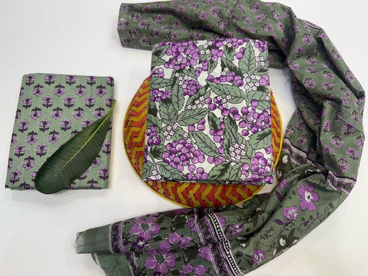 Kanak Katha Handblock Printed Cotton Suit Set with mul mul Dupatta