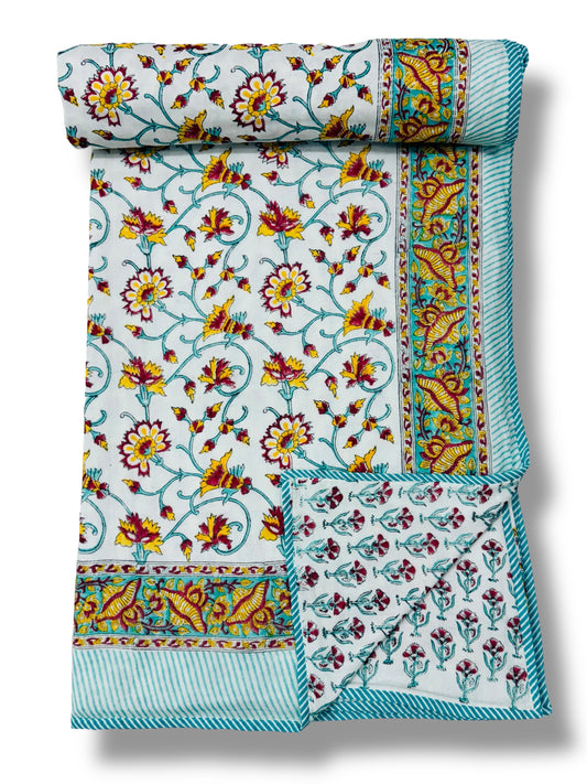 Bloom yellow - Premium Handblock Printed King Size Dohar