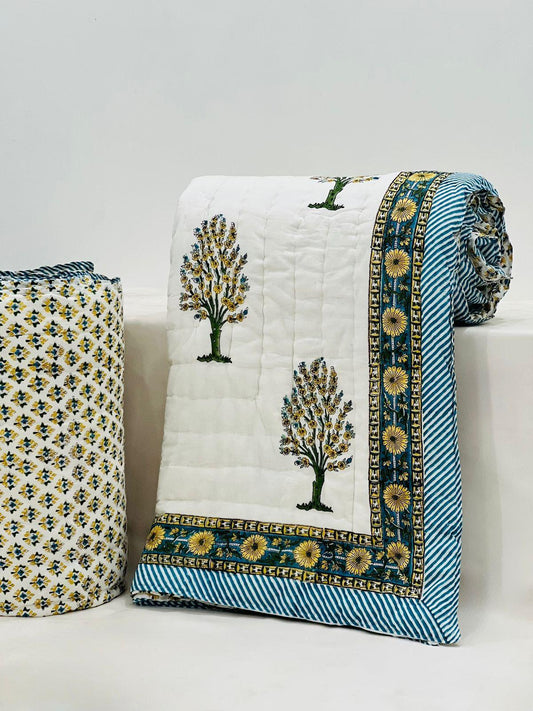 Khaas Bagh - Handblock Printed King Size Quilt Razai