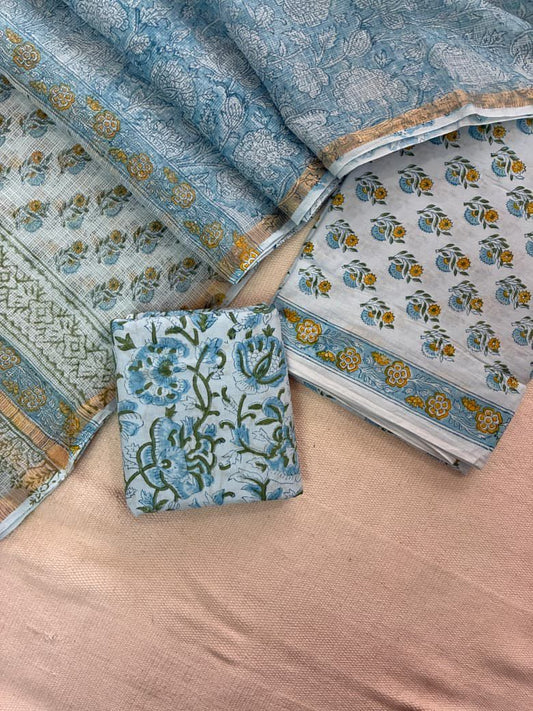 Chandni Chhaap – Handblock Printed Cotton Suit Set with Kota Doriya Dupatta