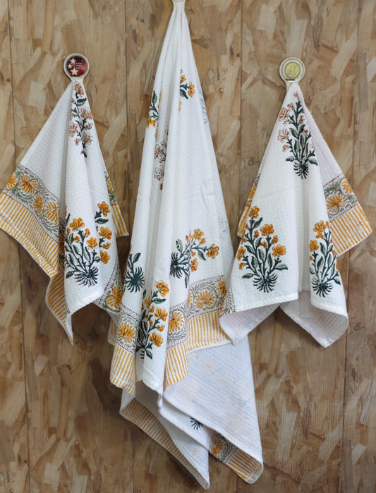 Sunly - Handblock Printed Waffle Towel Set