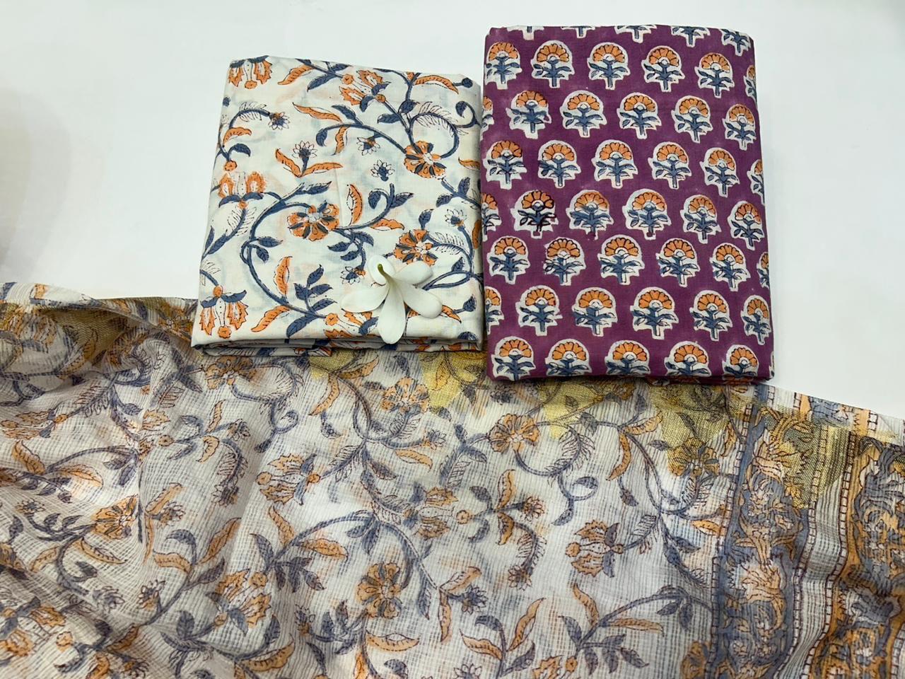 Ambar Vastra – Handblock Printed Cotton Suit Set with Kota Doriya Dupatta