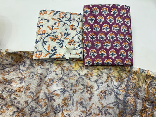 Ambar Vastra – Handblock Printed Cotton Suit Set with Kota Doriya Dupatta