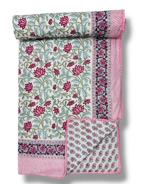 Lotus Garden  Dohar - Premium Handblock Printed King Size Dohar