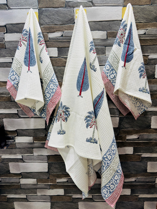 Saanjh Mist – Handblock Printed Waffle Towel Set
