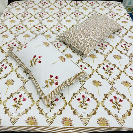 Zafran Bloom | Handblock Printed Double Bedsheet Set