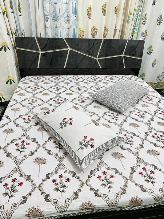 Emerald Glow Handblock Printed Bedsheet