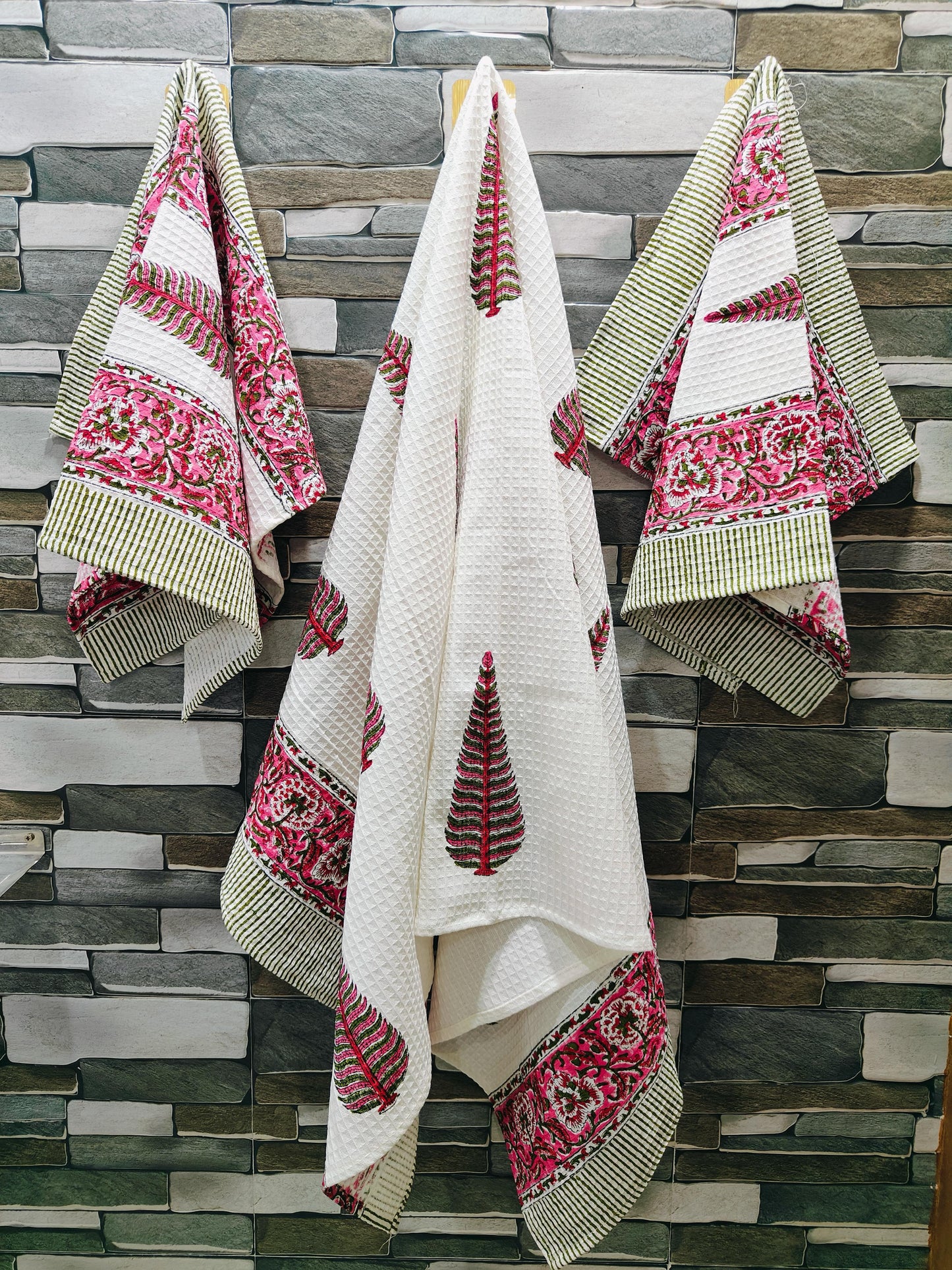 BloomWeave – Handblock Printed Waffle Towel Set