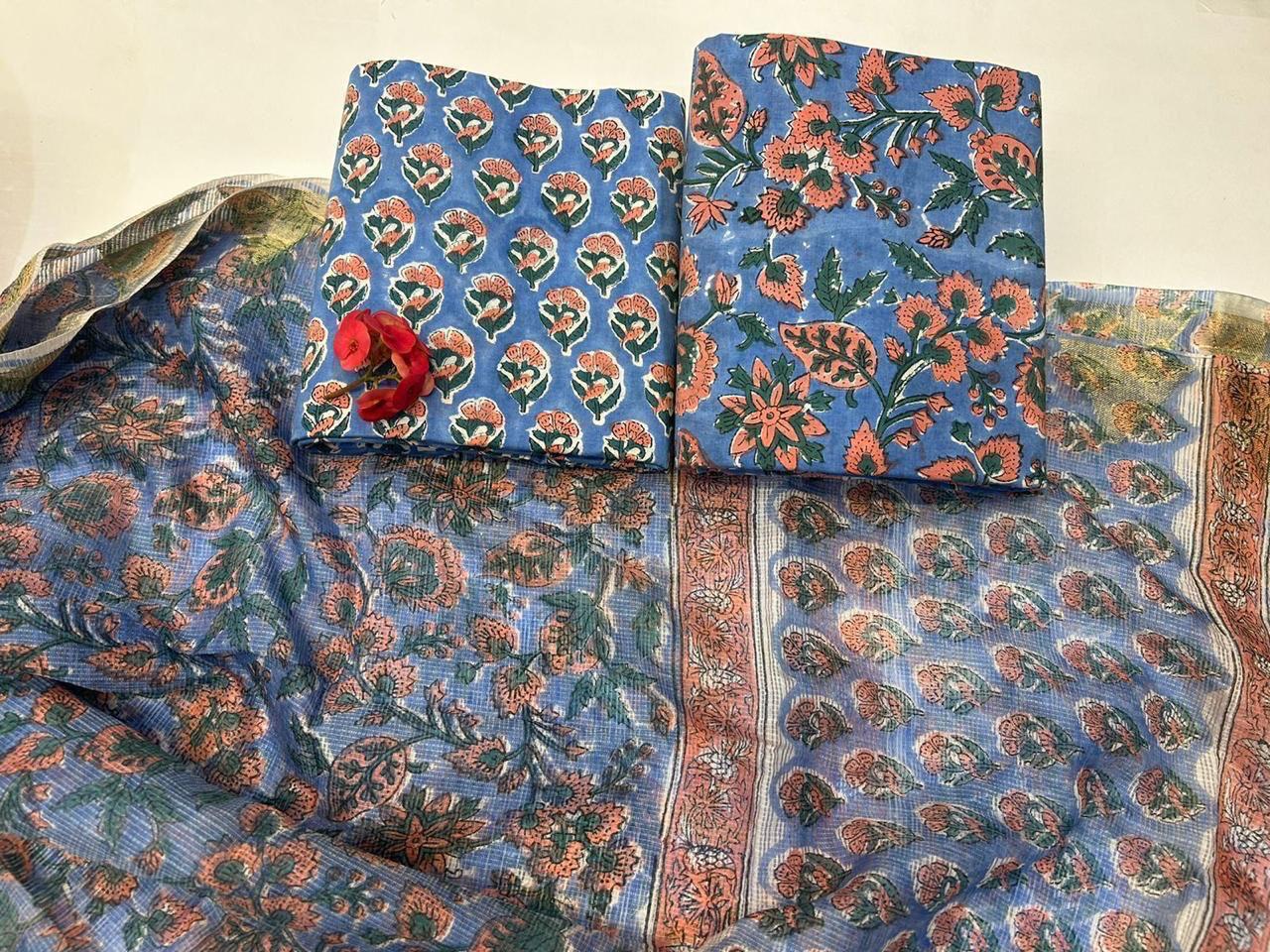 NeelKamal – Handblock Printed Cotton Suit Set with Kota Doriya Dupatta