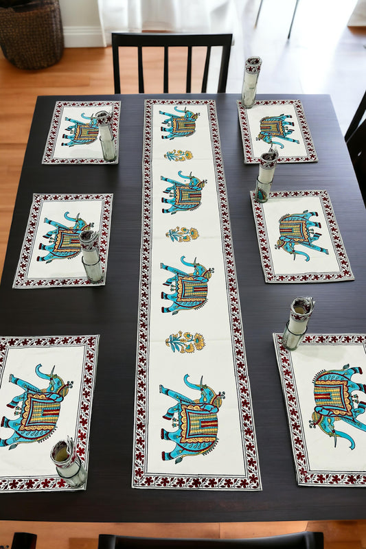 Ele set - Handblock Printed 6-Seater Dining Table Set