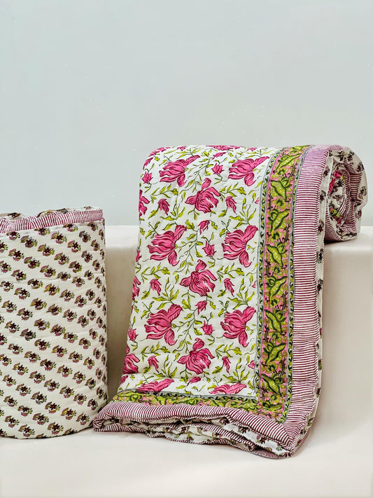 Dazzy Razai - Handblock Printed King Size Quilt Razai
