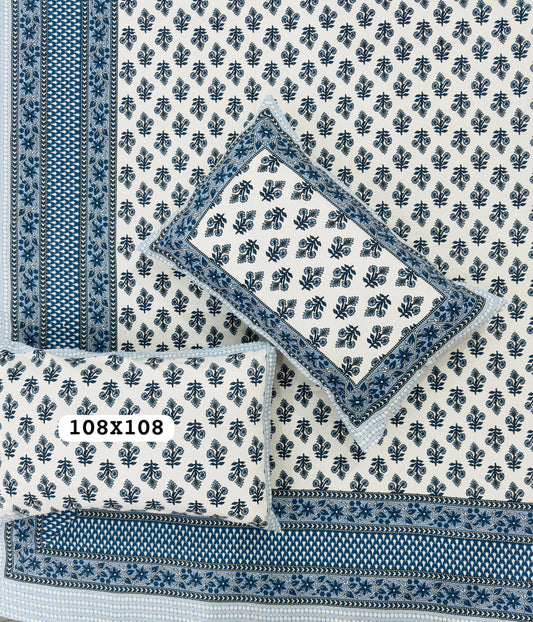 Golden Petal Handblock Printed Bedsheet