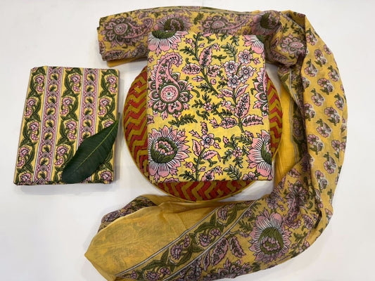 Gulzaar Wear – Handblock Printed Cotton Suit Set with Mulmul Dupatta