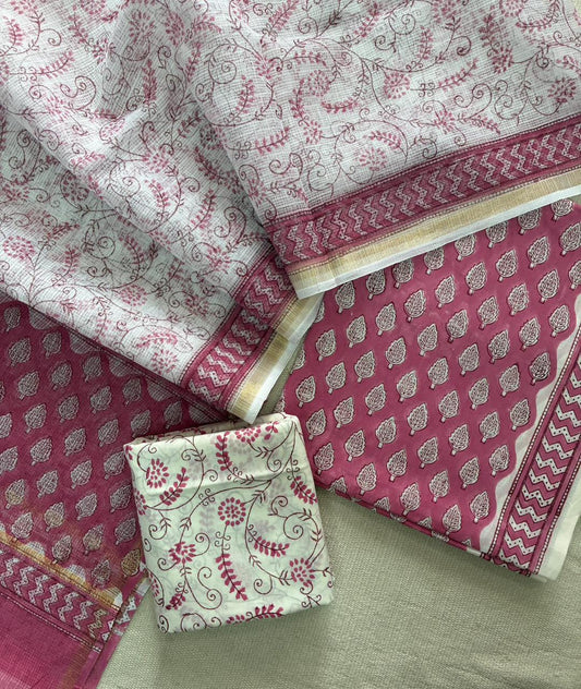 KotaKari – Handblock Printed Cotton Suit Set with Kota Doriya Dupatta
