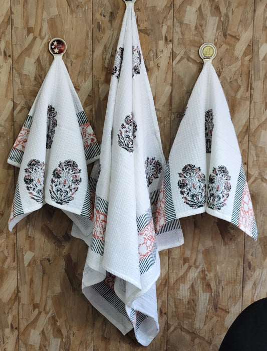 Baghra - Handblock Printed Waffle Towel Set