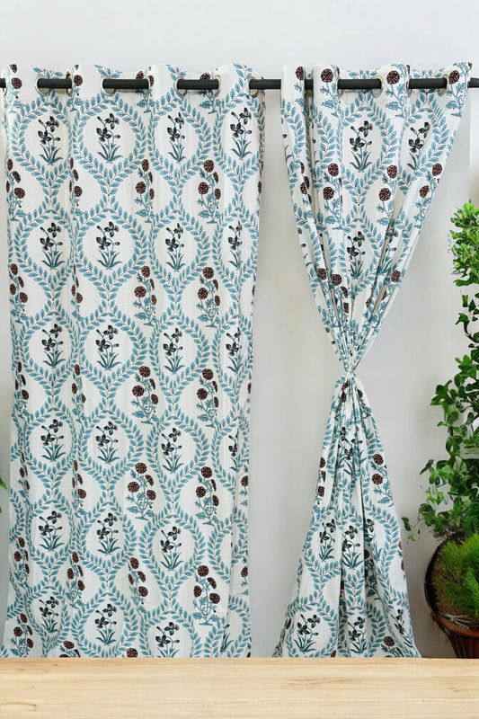 Neelvaan Veil – Handblock Printed Cotton Curtain Set