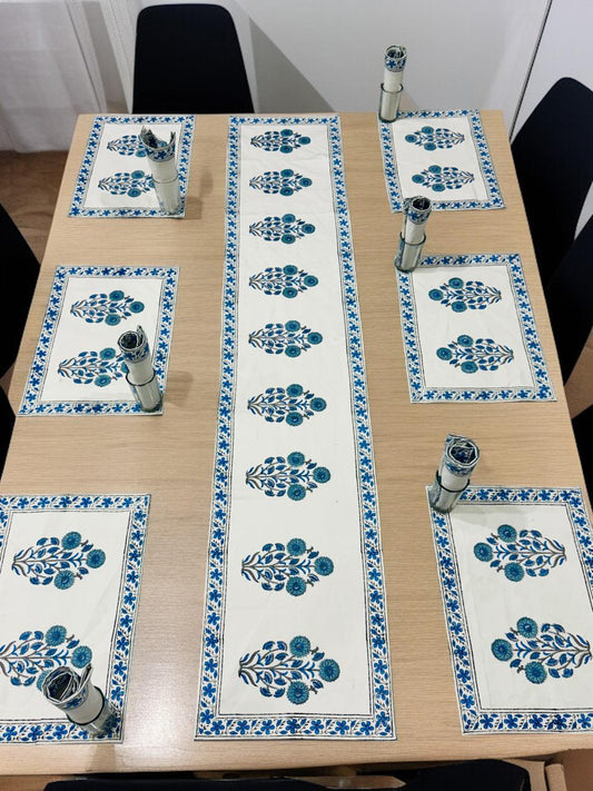Berry Mats - Handblock Printed 6-Seater Dining Table Set