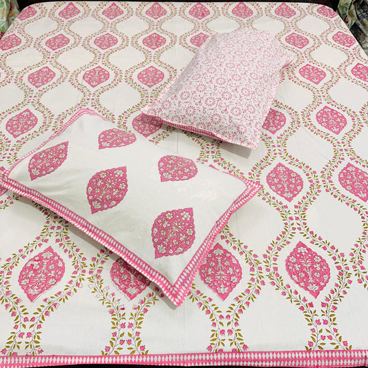 Ivory Petal Handblock Printed Bedsheet