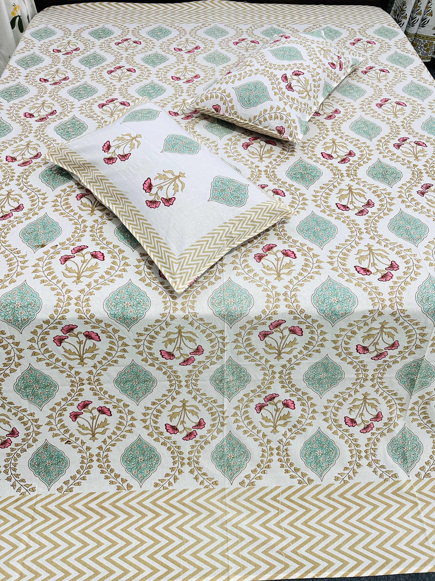 Silver Mist Handblock Printed Bedsheet