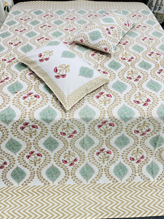 Silver Mist Handblock Printed Bedsheet