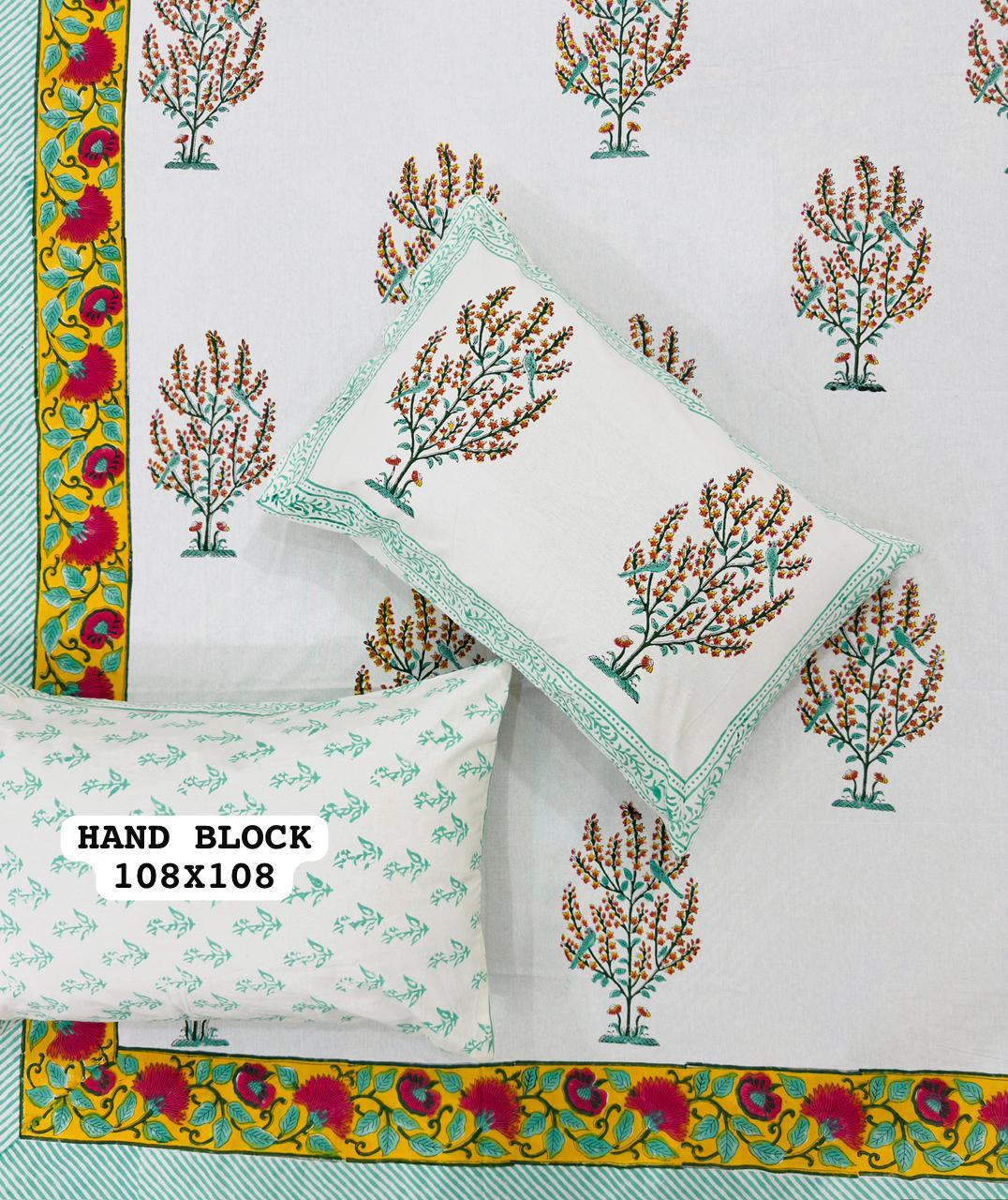 Rustic Rose Handblock Printed Bedsheet
