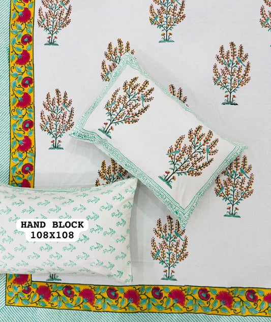 Rustic Rose Handblock Printed Bedsheet