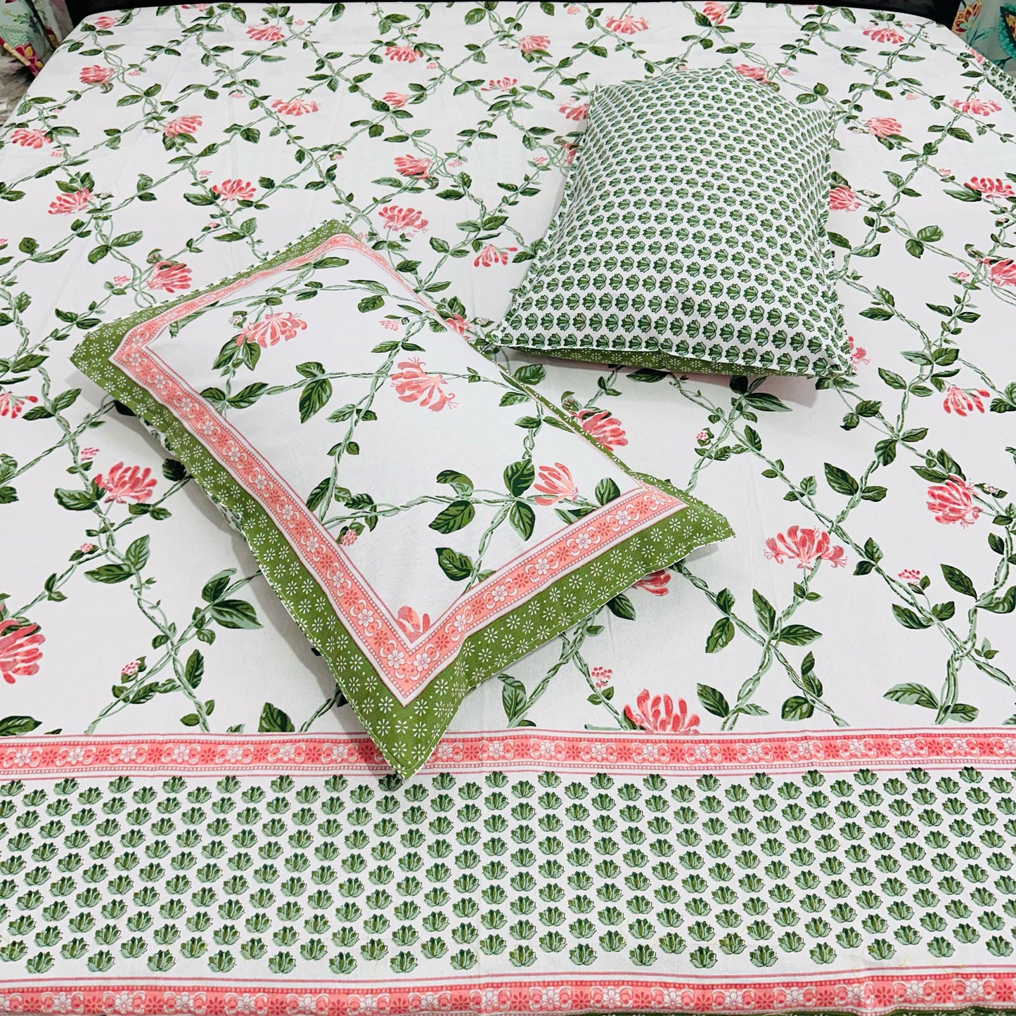 Aabha Aura| Handblock Printed Double Bedsheet Set