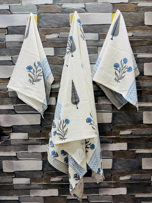 Rangkaari – Handblock Printed Waffle Towel Set