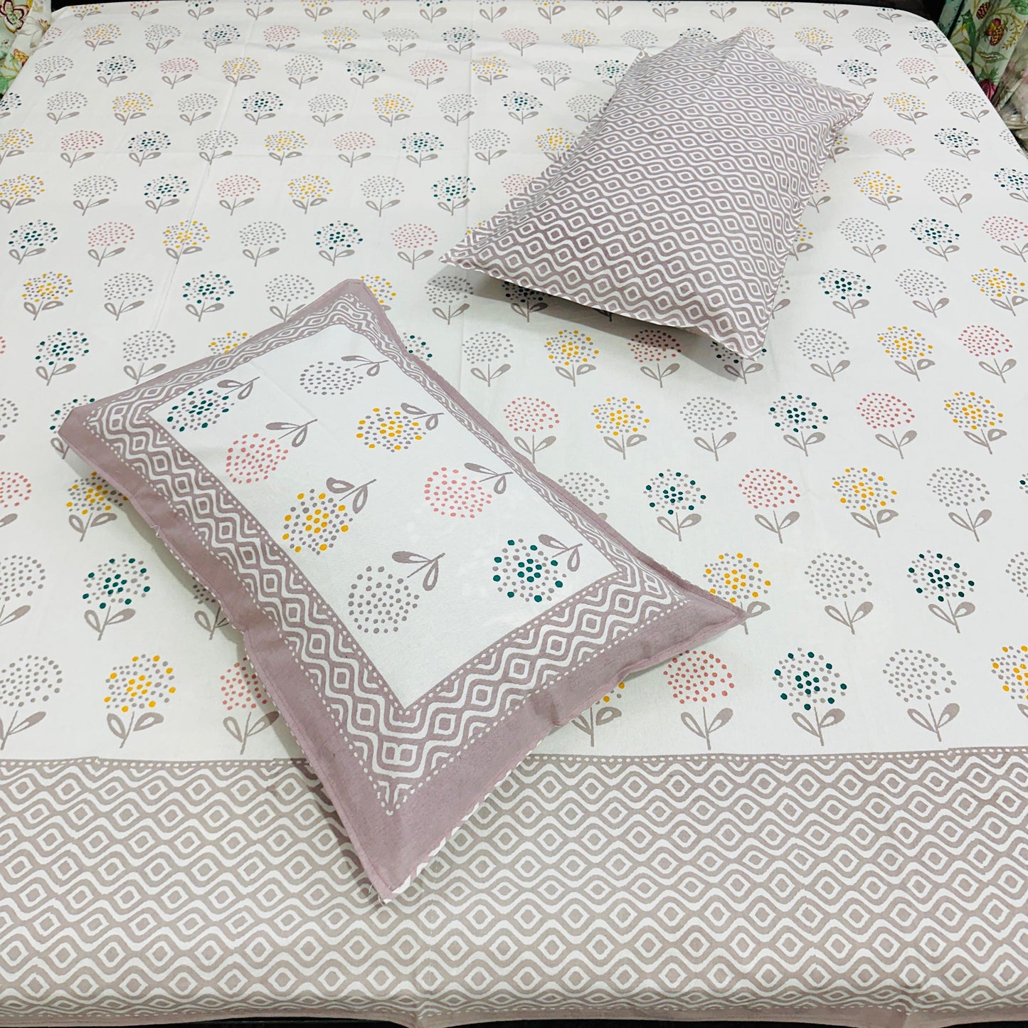 Morning Bloom Handblock Printed Bedsheet