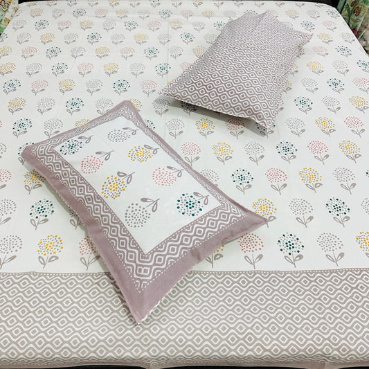 Morning Bloom Handblock Printed Bedsheet